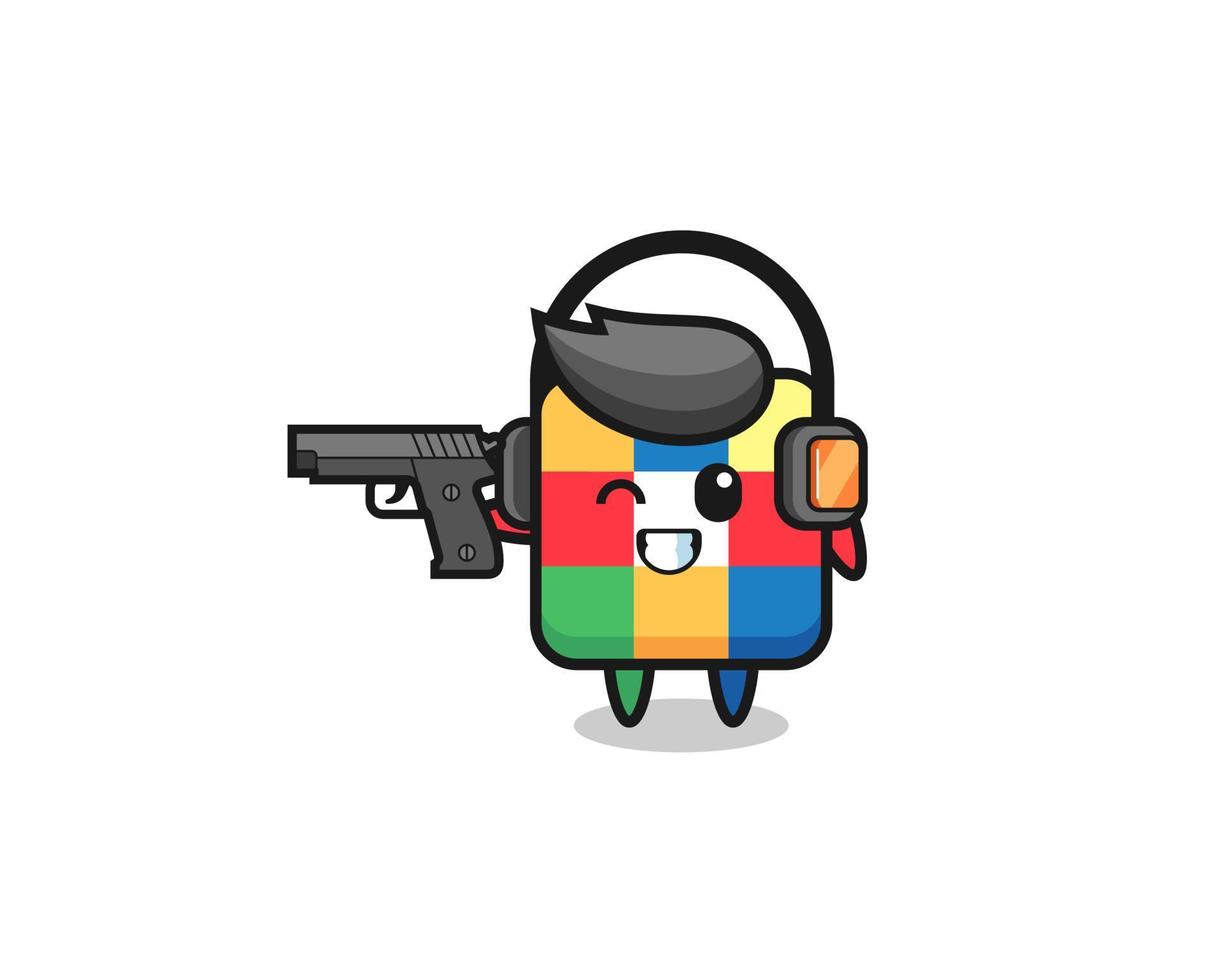 illustration of cube puzzle cartoon doing shooting range vector