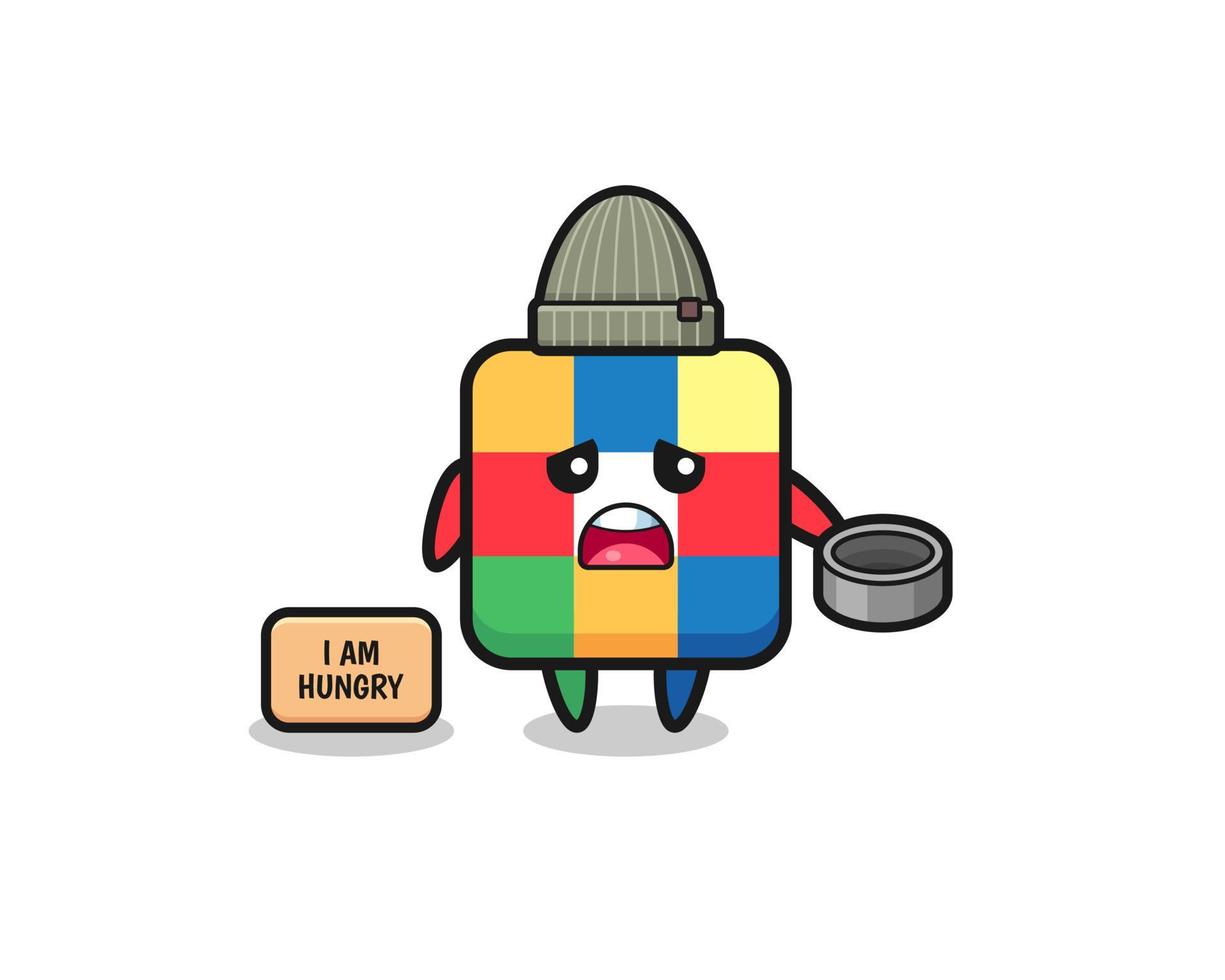 cute cube puzzle beggar cartoon character vector