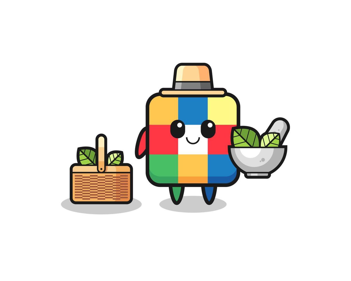 cube puzzle herbalist cute cartoon vector