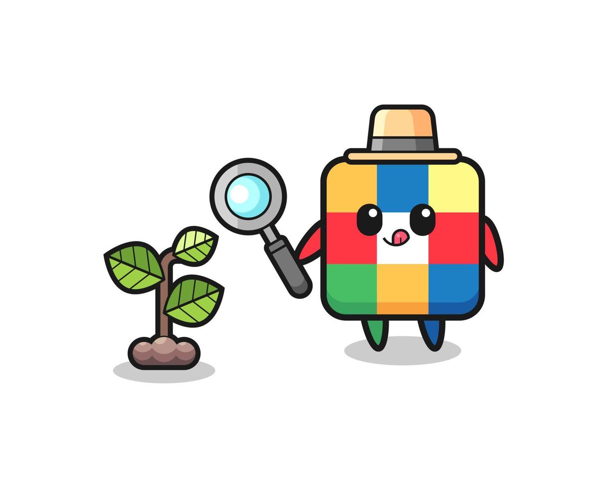 cute cube puzzle herbalist researching a plants vector