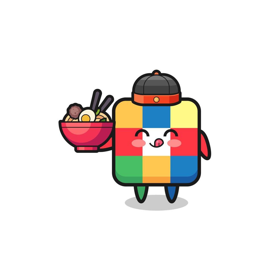 cube puzzle as Chinese chef mascot holding a noodle bowl vector