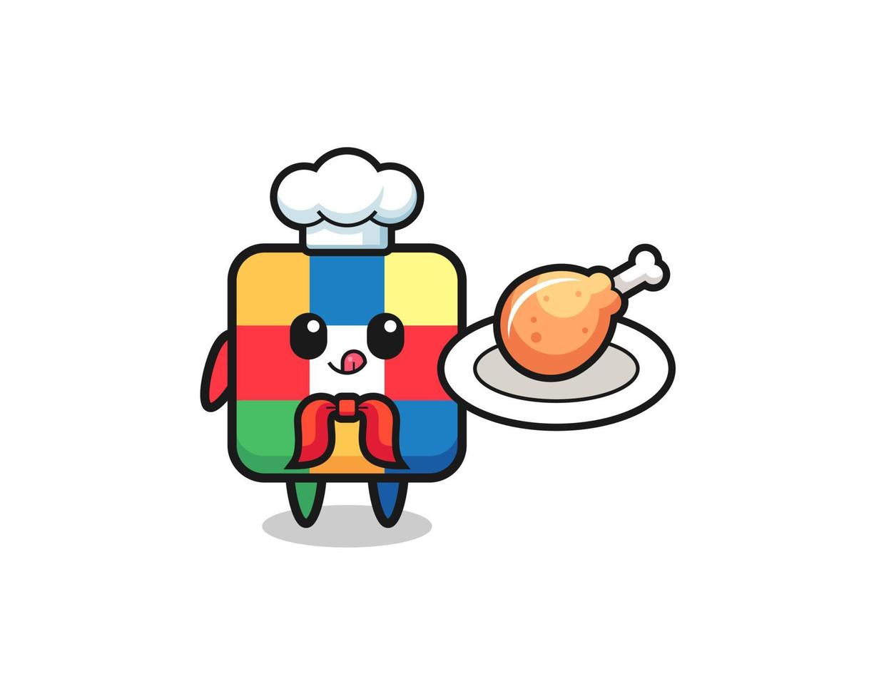 cubo rompecabezas pollo frito chef personaje de dibujos animados vector