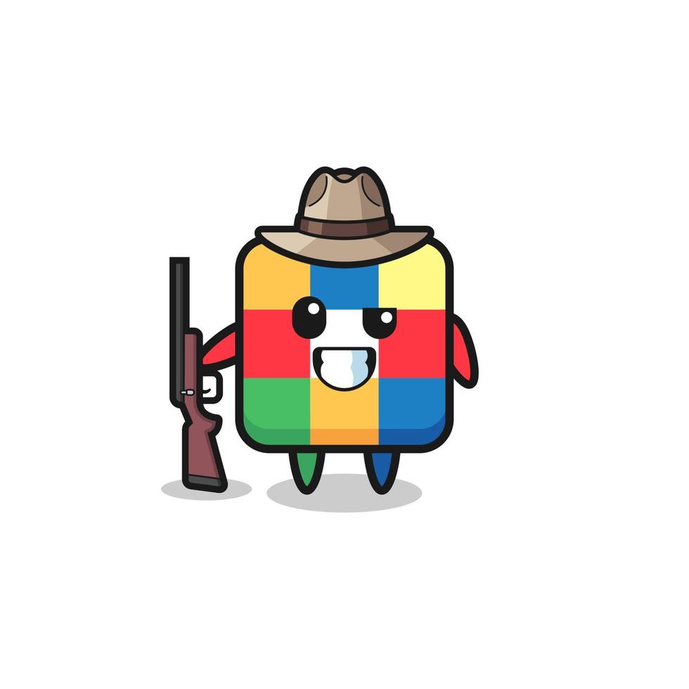 cube puzzle hunter mascot holding a gun vector
