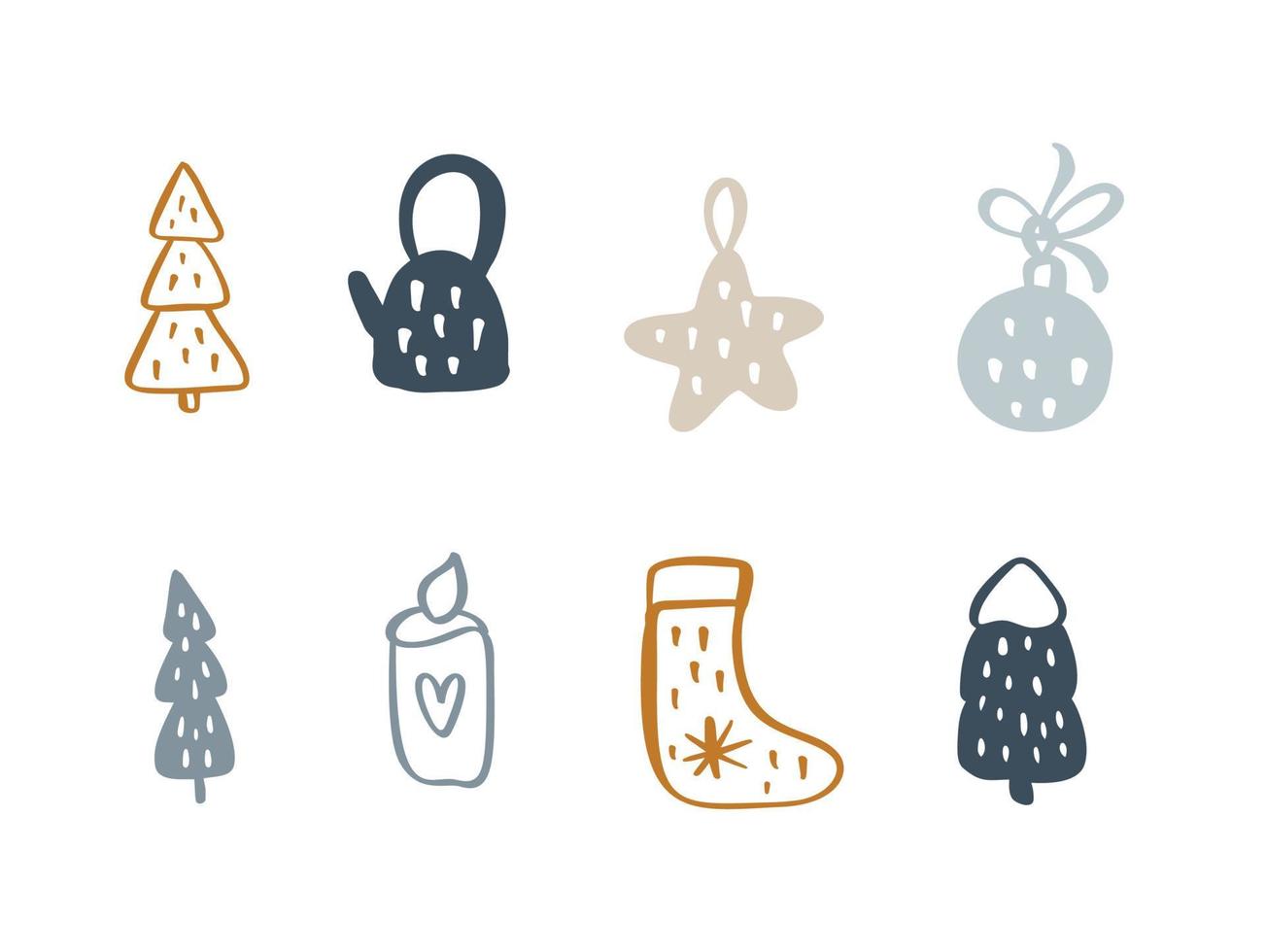 Christmas Set of vector xmas doodle scandinavian elements. New Year decoration. Winter background for fabric, textile, wrapping paper and other decoration illustration