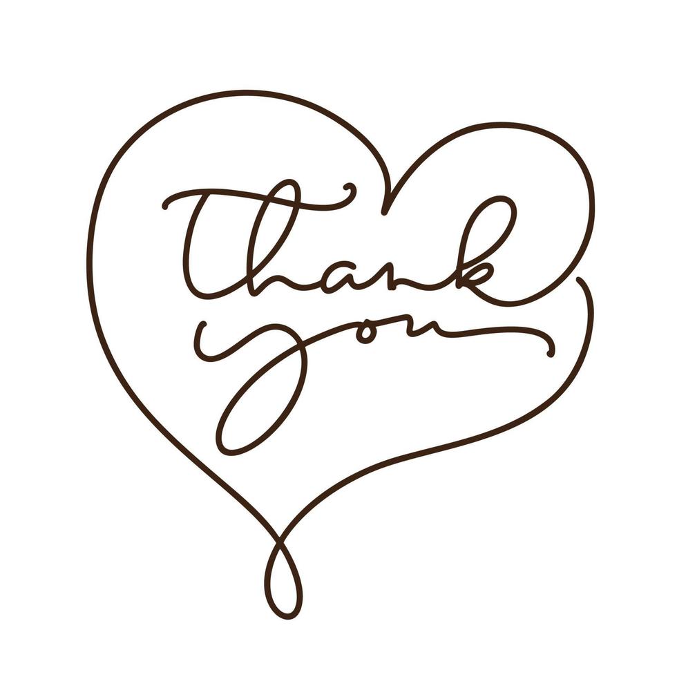 Hand drawn vector monoline calligraphic vintage text Thank you in form of heart on white background. Calligraphy lettering illustration for Thanksgiving Day