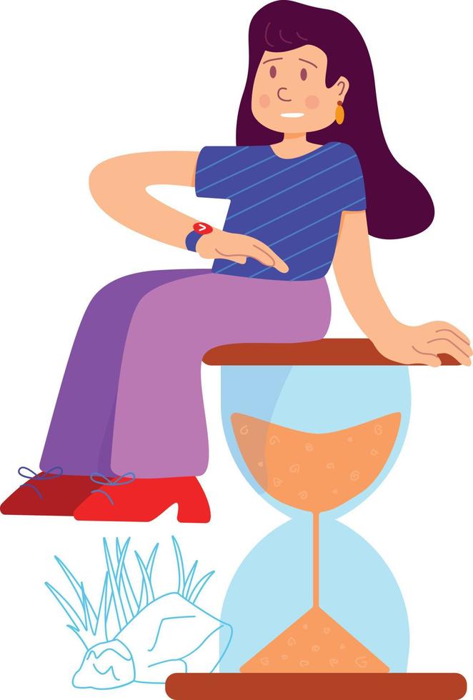 The girl sits on the hourglass vector