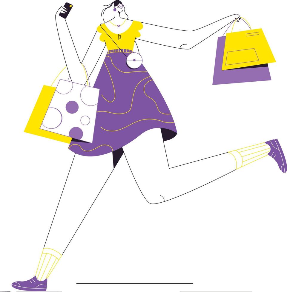 Happy girl after shopping vector
