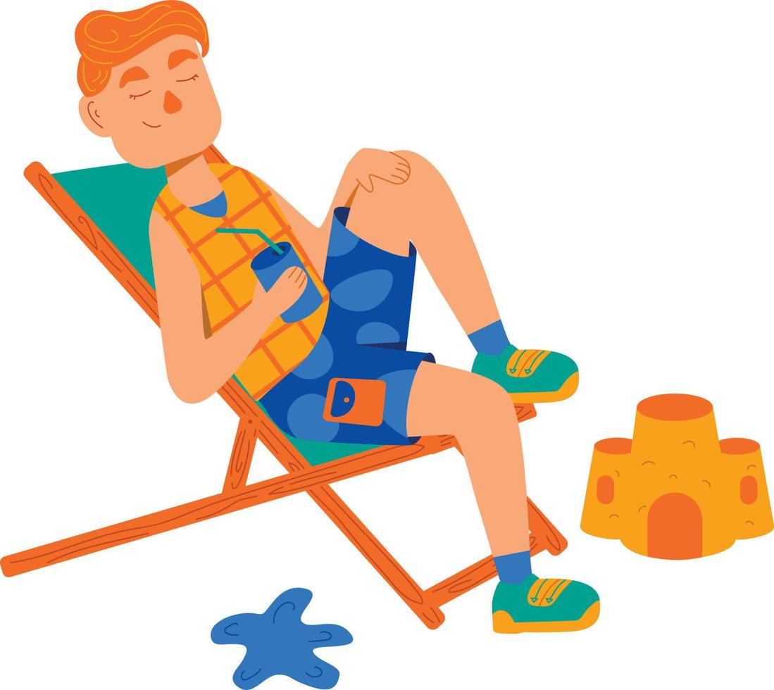 Boy relaxing on beach vector
