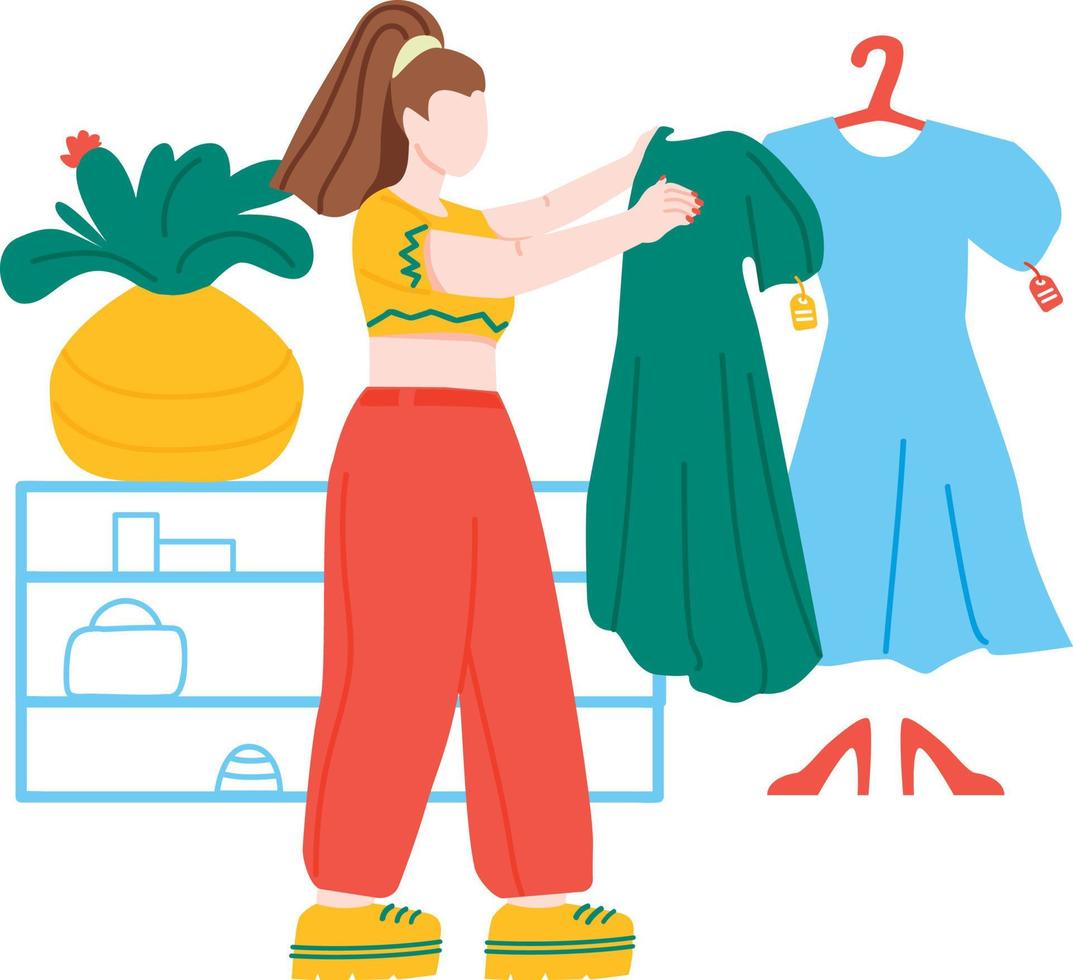 Woman selecting dress vector