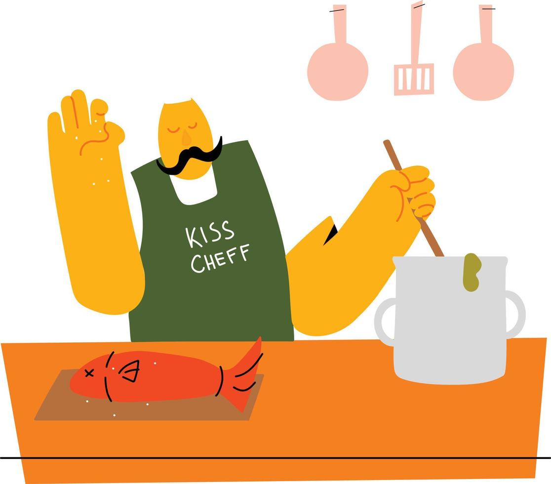 chef cocinando pescado vector