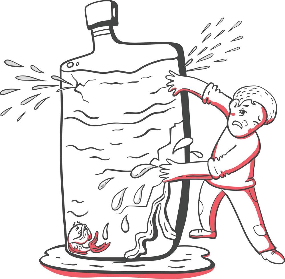 A man closes a leak in a bottle vector