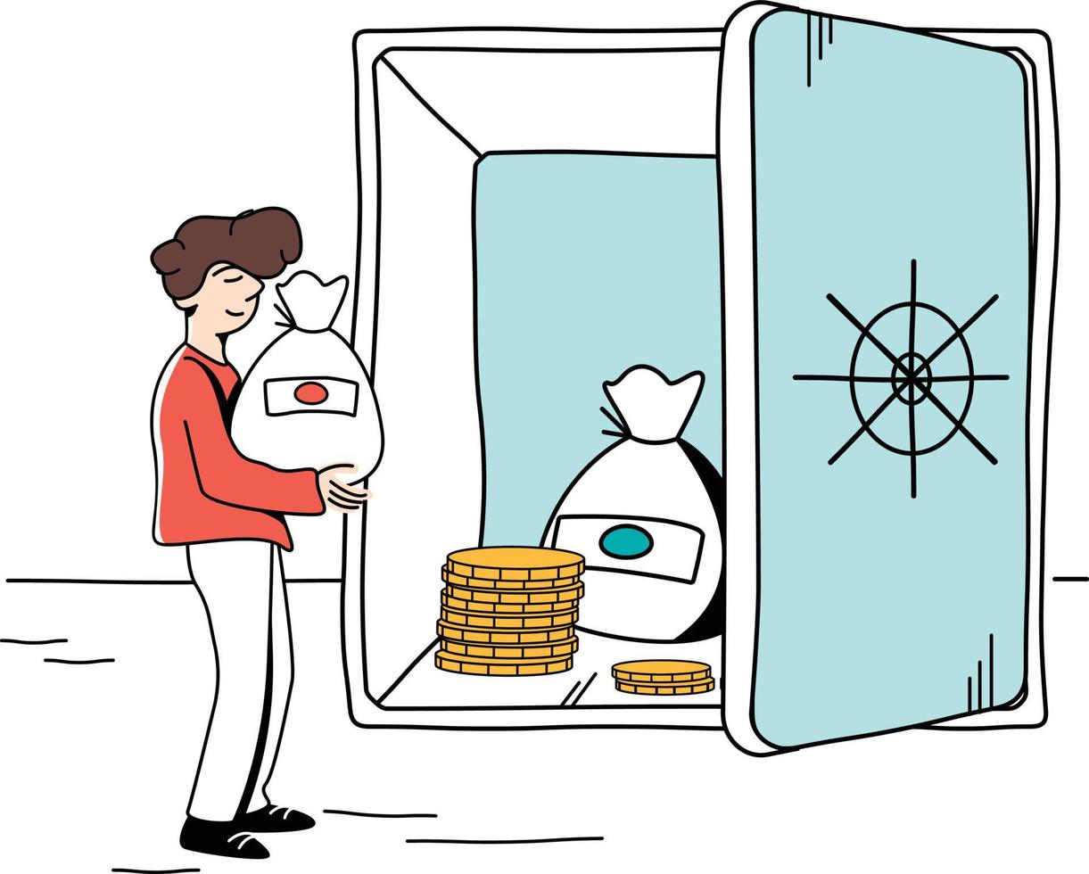 Man putting money in bank locker vector