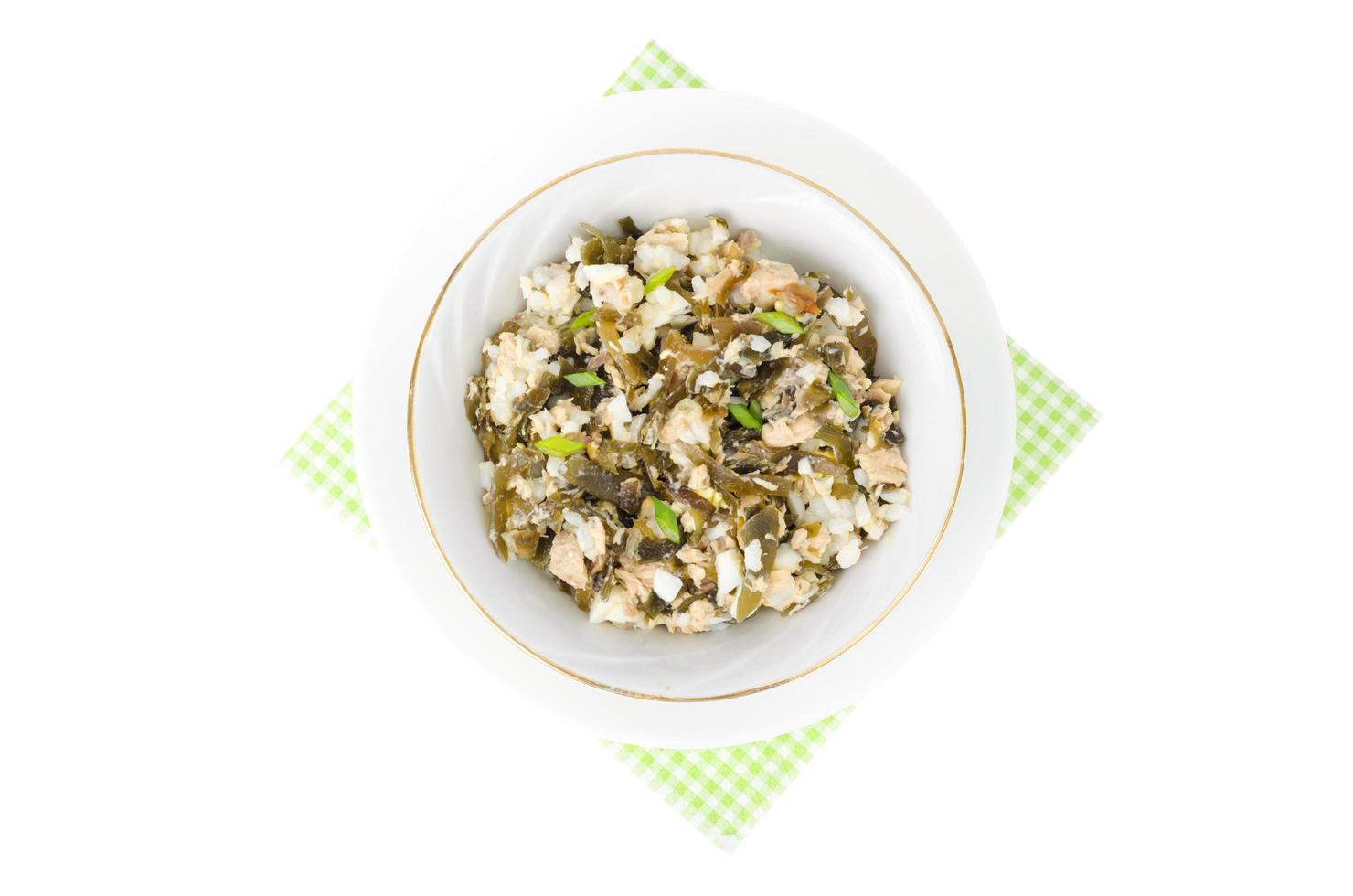 Appetizer of kelp, canned fish and eggs. 4425761 Stock Photo at Vecteezy