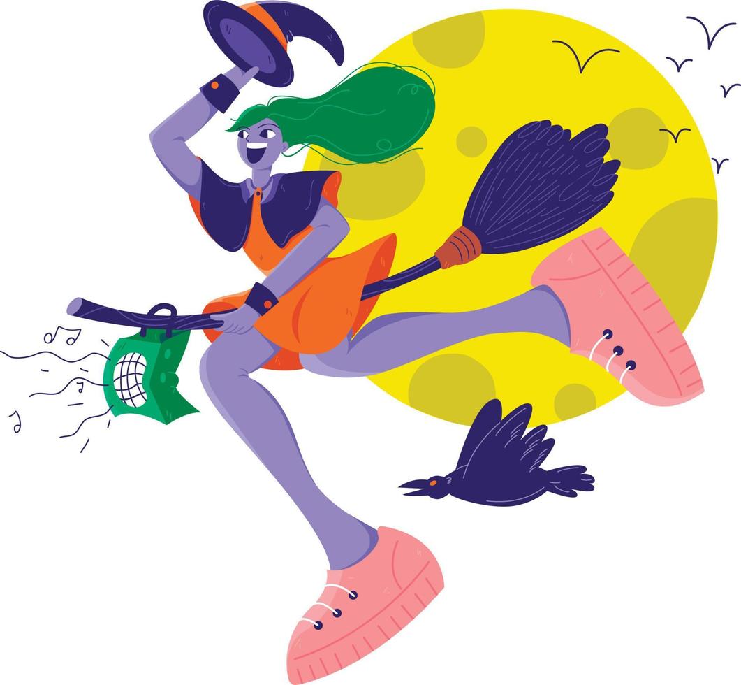 Happy witch on a broomstick vector