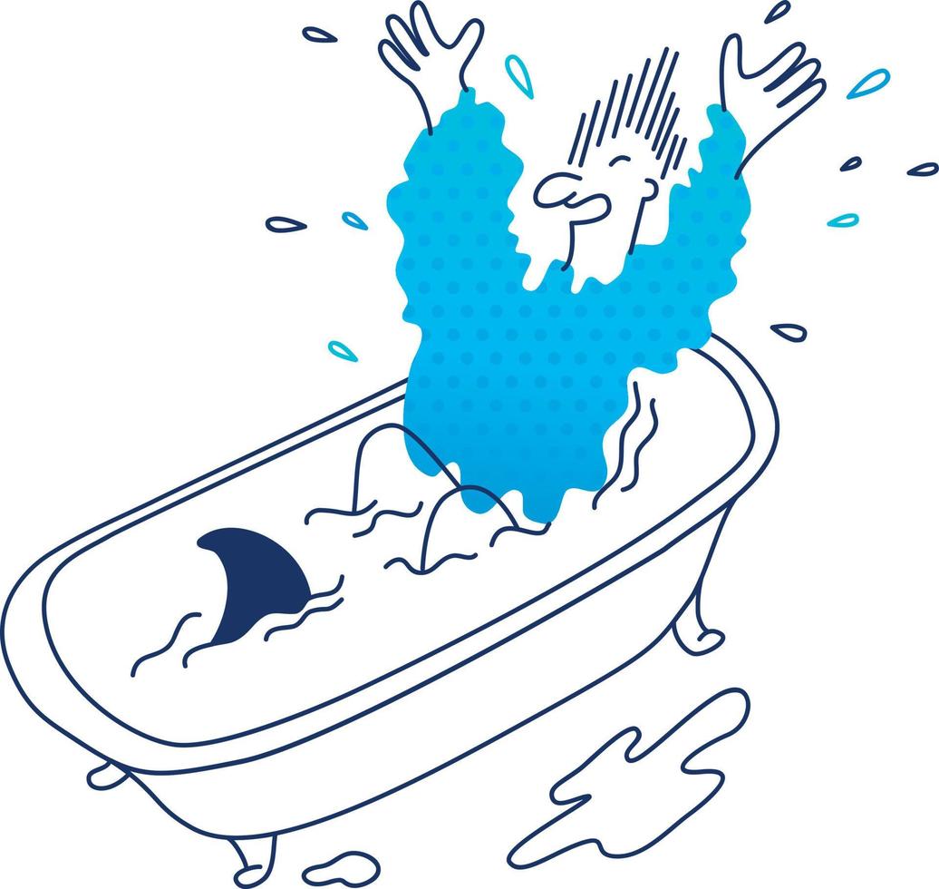 Man with a shark in the bathroom vector