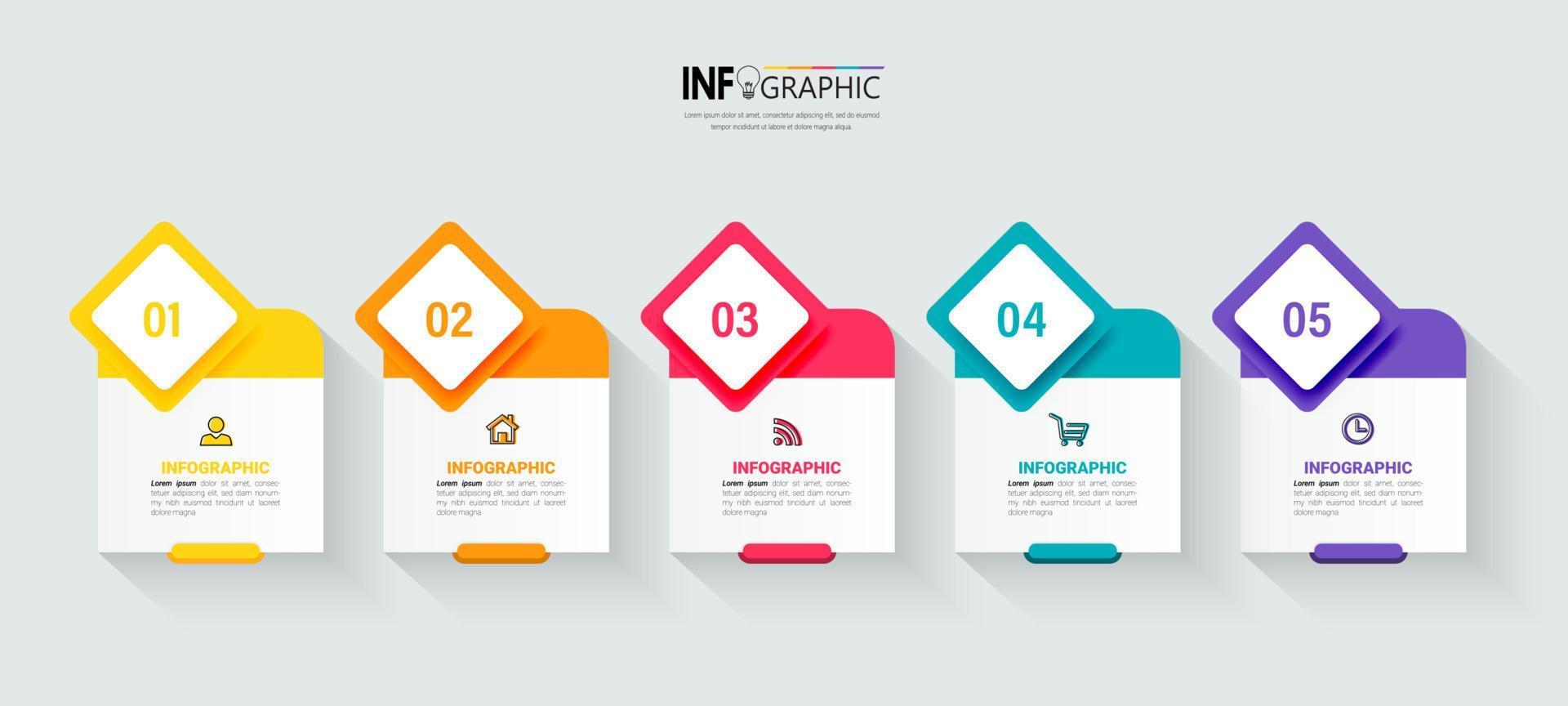 Five steps business infographics template vector