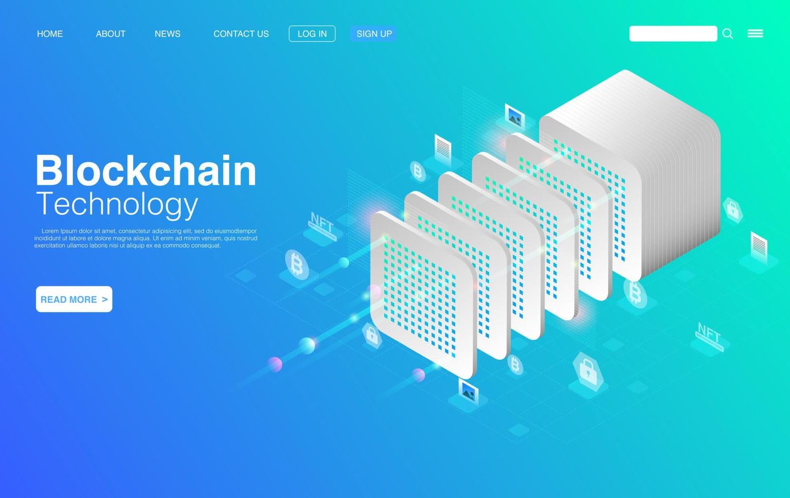 Blockchain Technology Concept. Background Landing Page Template. Vector EPS 10