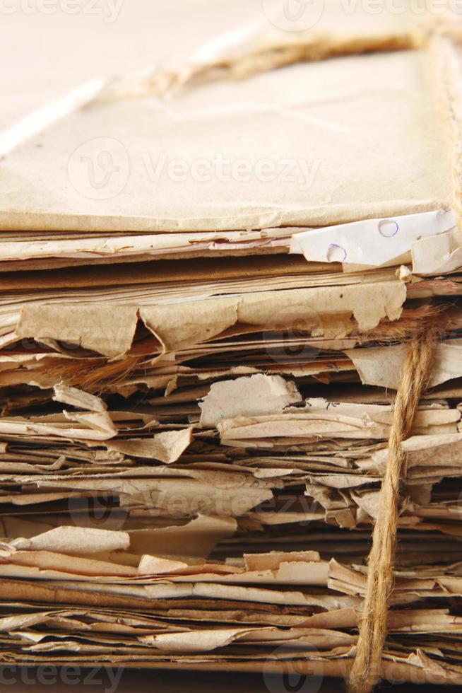 stack of Old papers on table photo