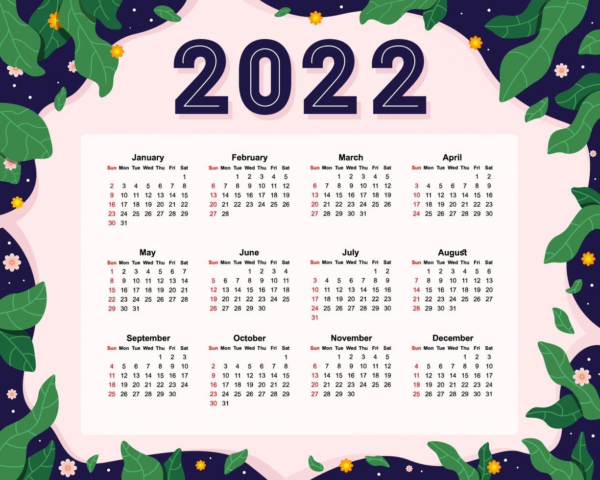 Calendario 2022 con fondo de naturaleza verde vector