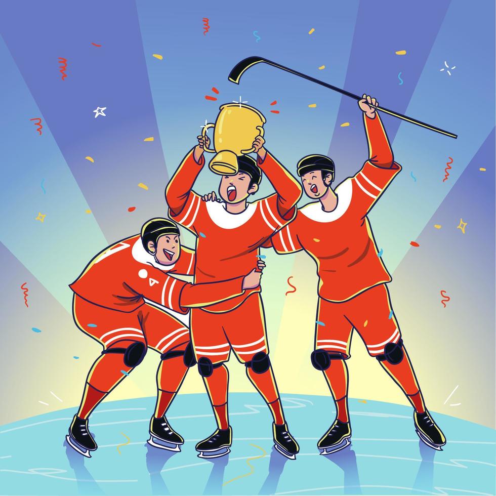 Jugadores de hockey celebrando su victoria. vector