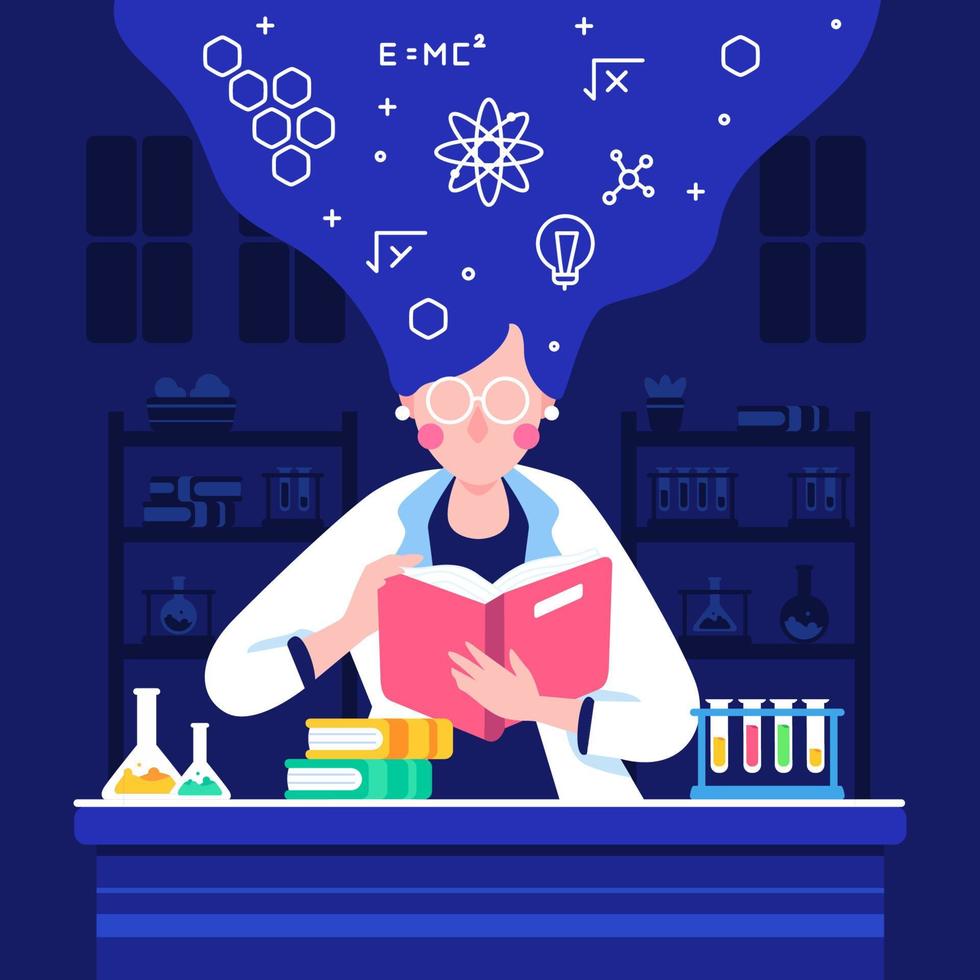 Female Scientist Mind while Reading Book vector