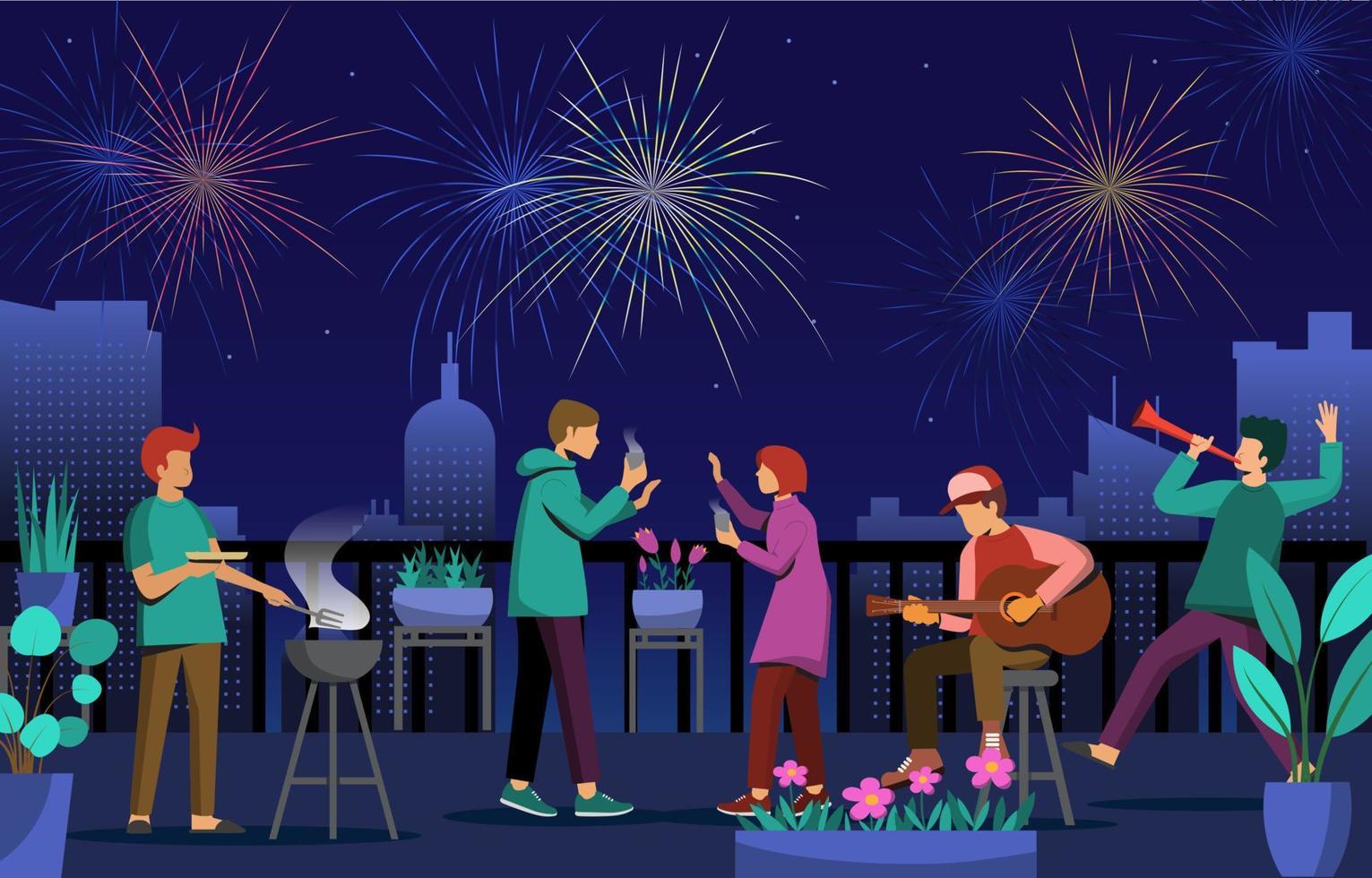 Celebrating New Year on Rooftop vector