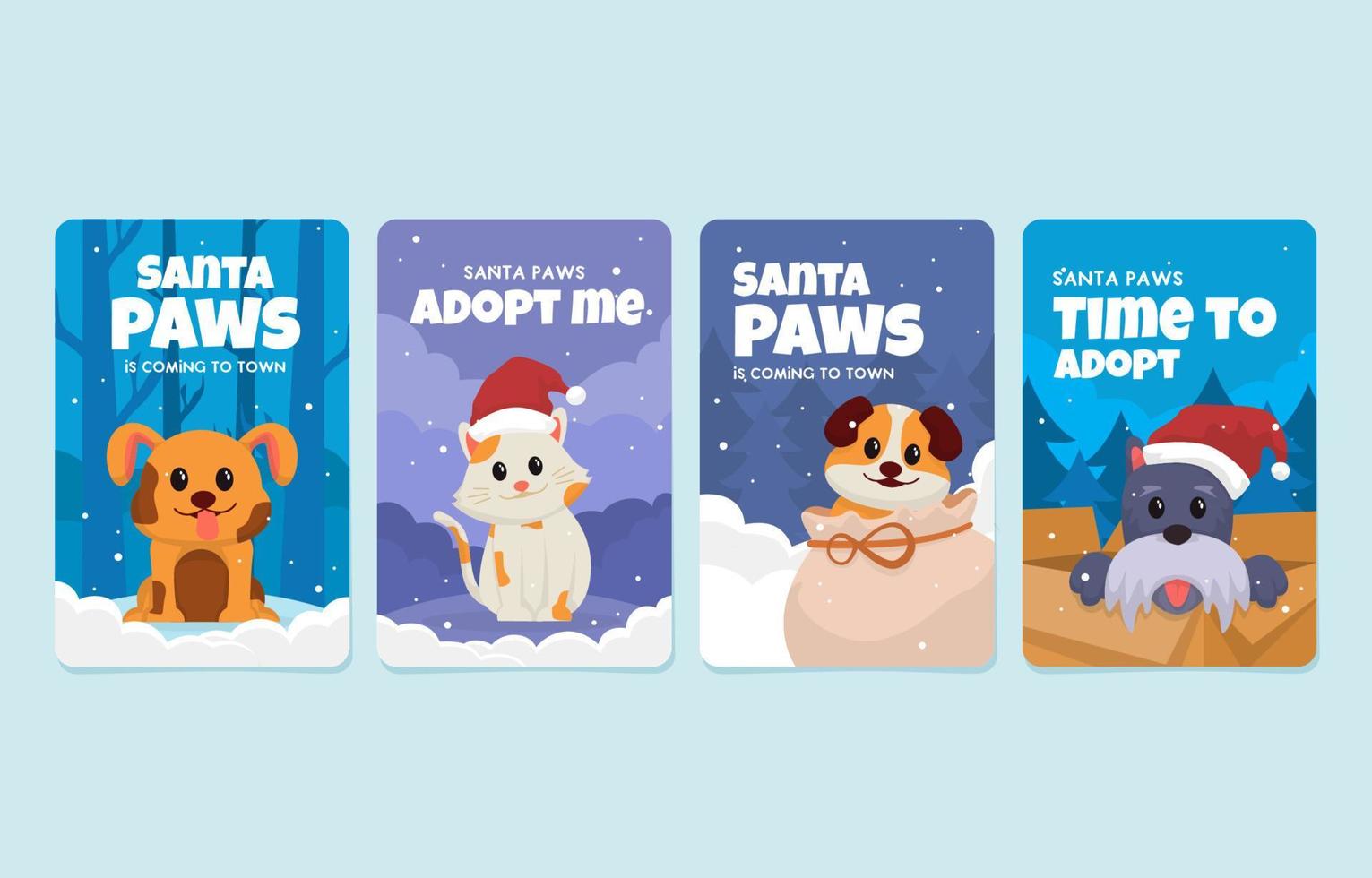 Set of Santa Paws Cards vector