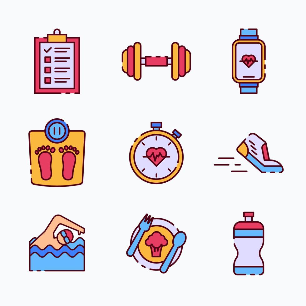 conjunto de iconos de resolución saludable de año nuevo vector