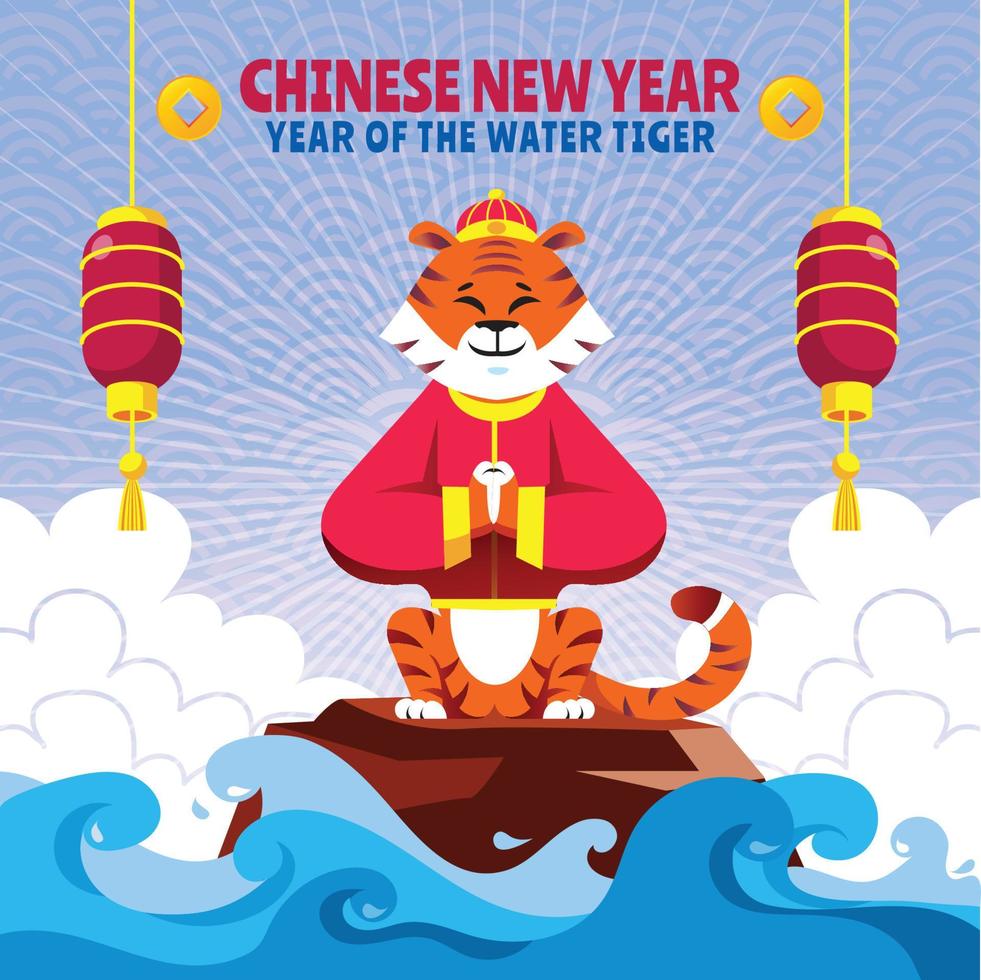 feliz año nuevo chino fondo de tigre de agua vector