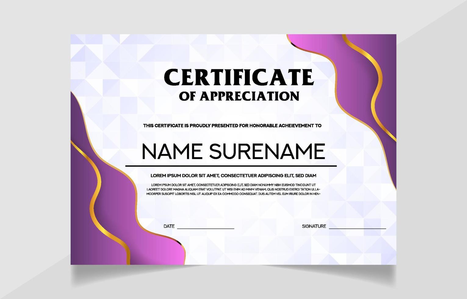 Purple Modern Certificate Template vector