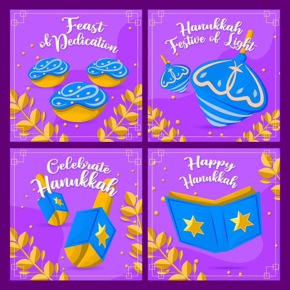 Set of Happy Hanukkah Social Media Posts vector