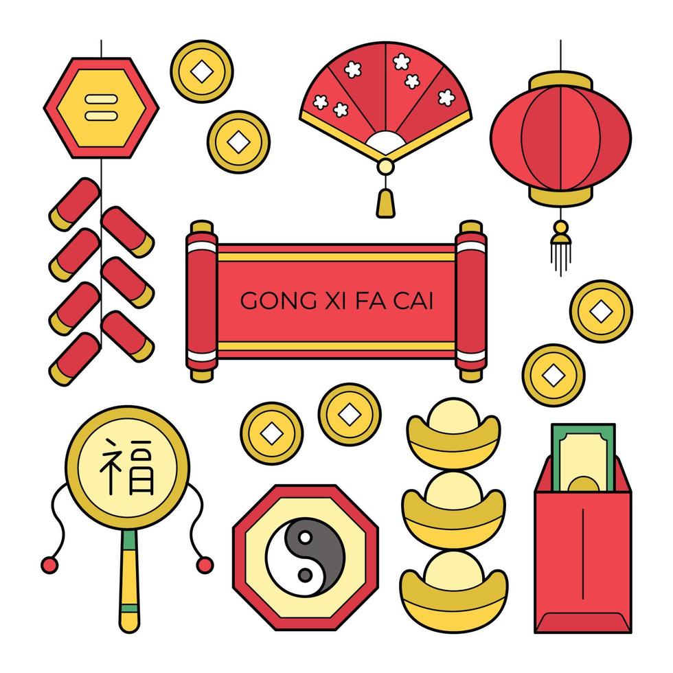 Oriental Chinese New Year Festivity Icons vector