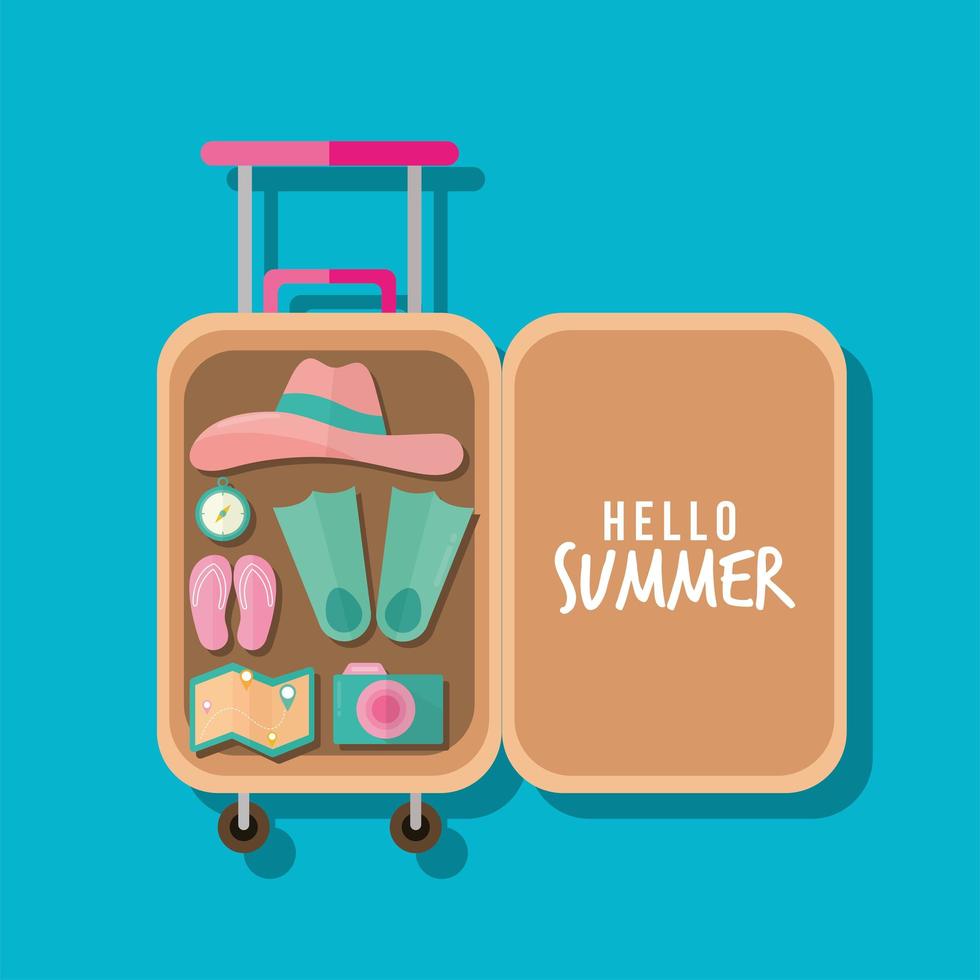 bundle of summer icons on a suitcase vector