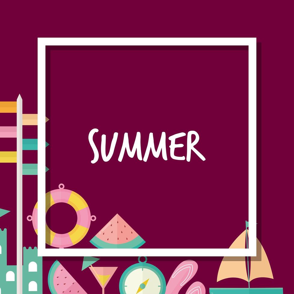 frame of summer icons with summer lettering vector
