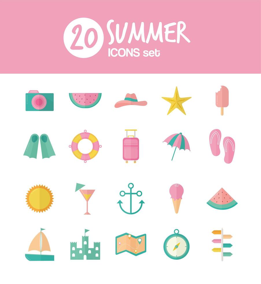 summer icons set over a white background vector