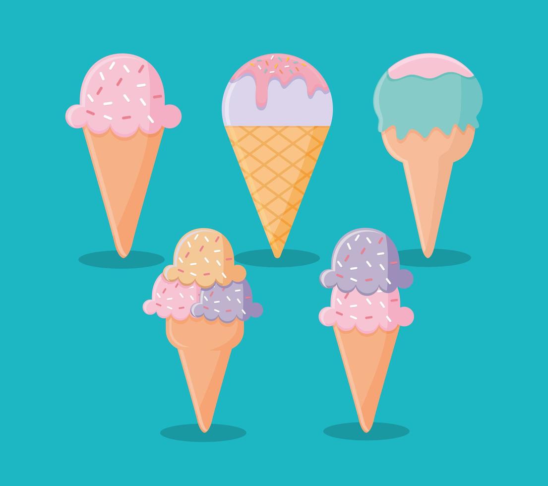 set of ice cream icons on a blue background vector