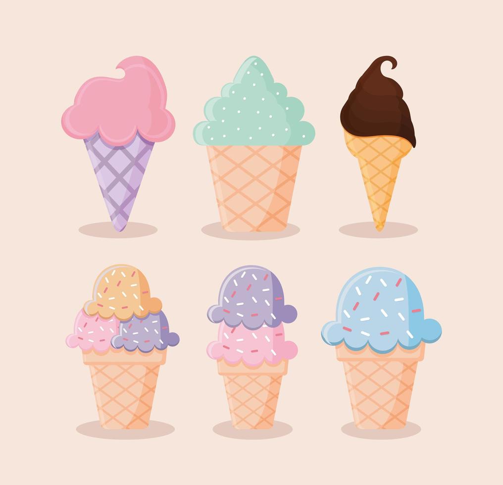 bundle of ice cream icons over a pink background vector