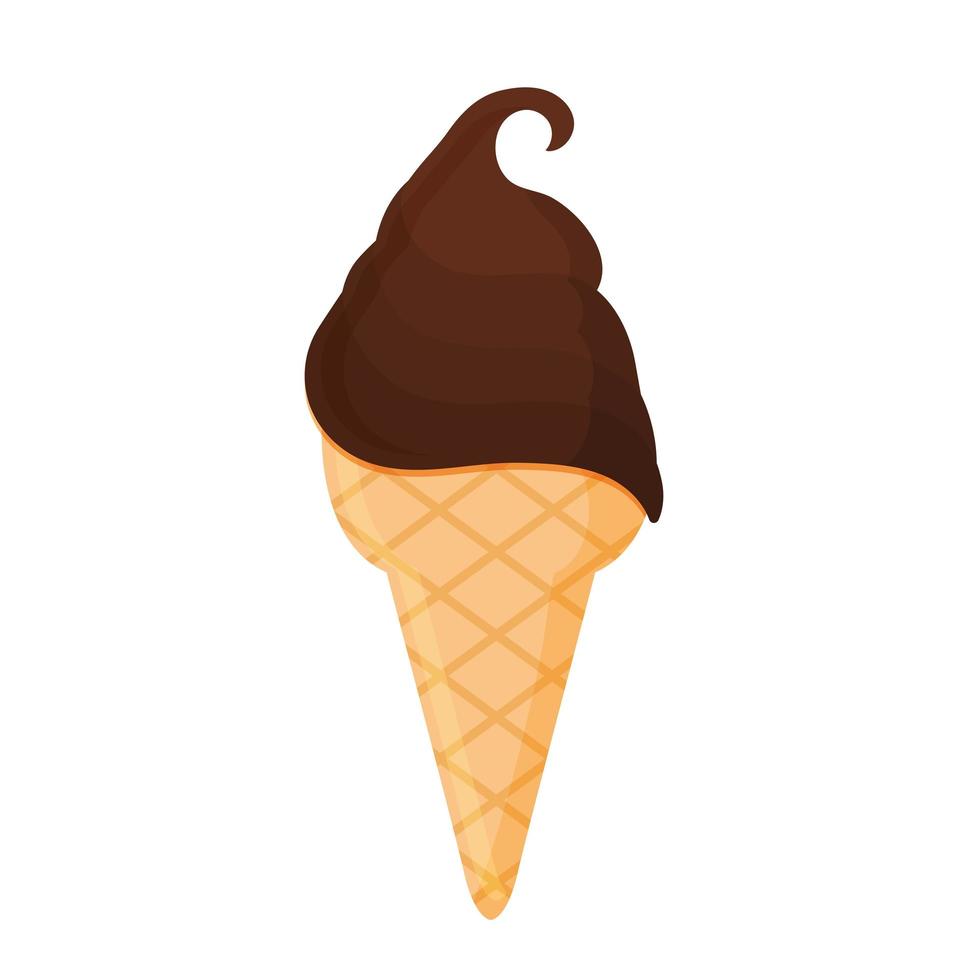 helado de chocolate en cono vector