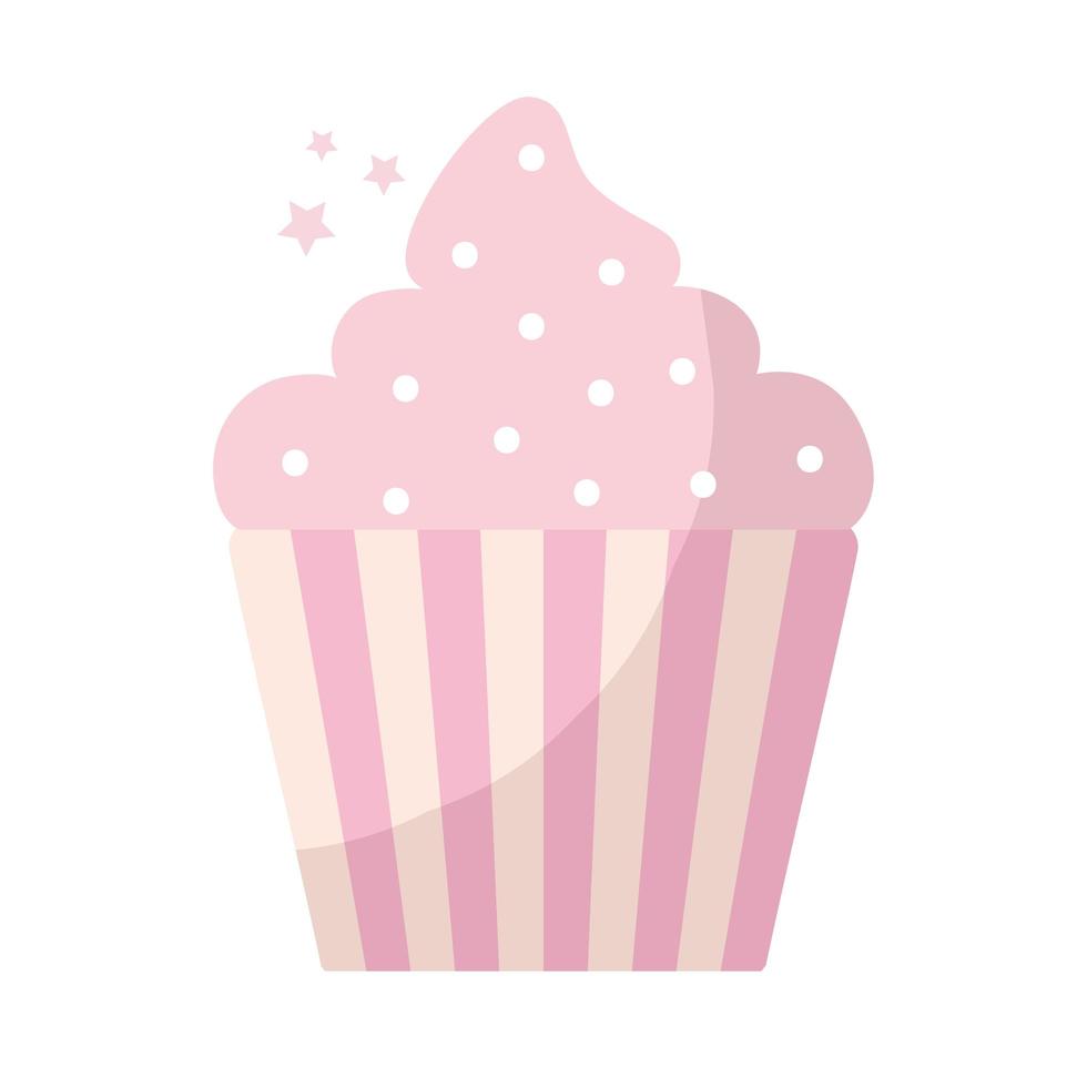 cupcake cubierto con glaseado rosa y espolvoreado vector