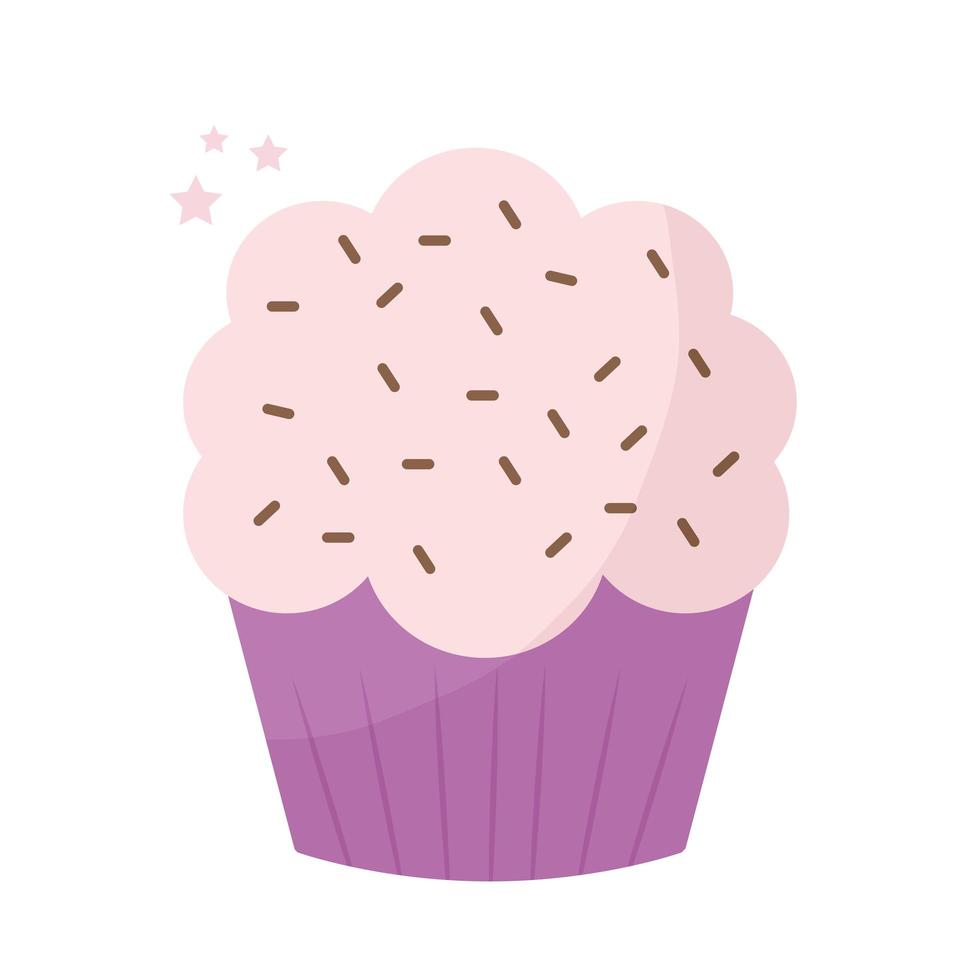 cupcake topped with pink frosting over a white backgorund vector