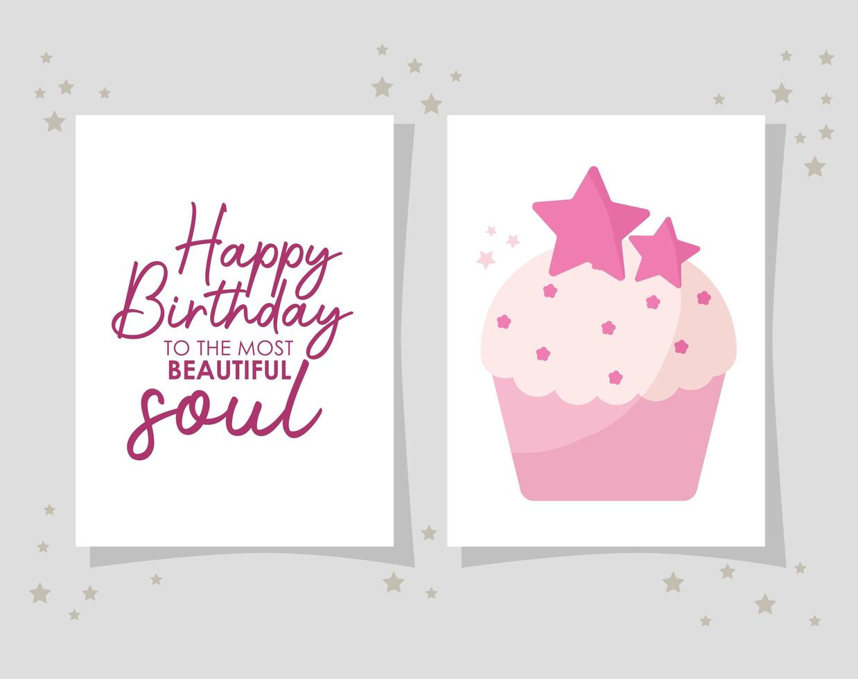 tarjeta de cupcake con feliz cumpleaños a la letra del alma más hermosa vector