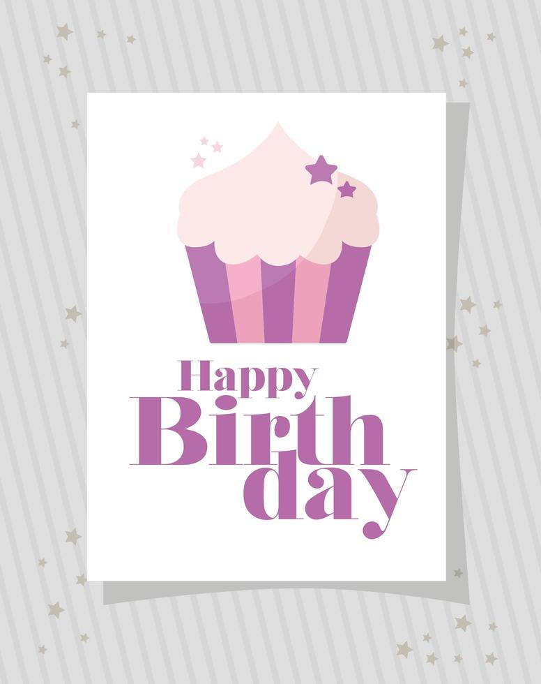 cupcake card with happy birthday lettering vector