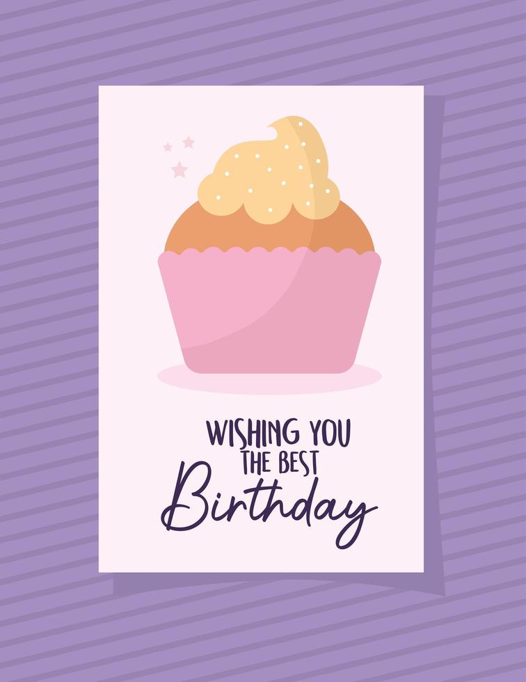 cupcake card with wishing you the best birthday lettering vector