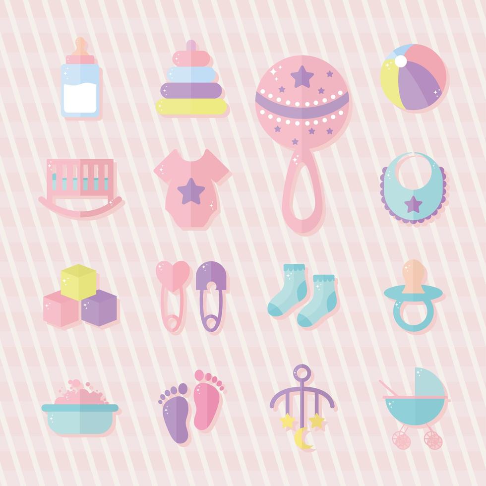 group of baby shower icons vector
