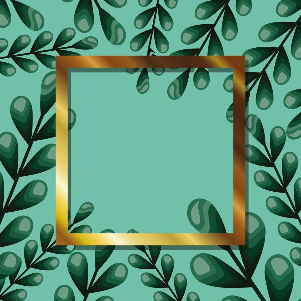 frame with gold color in a leaves background vector
