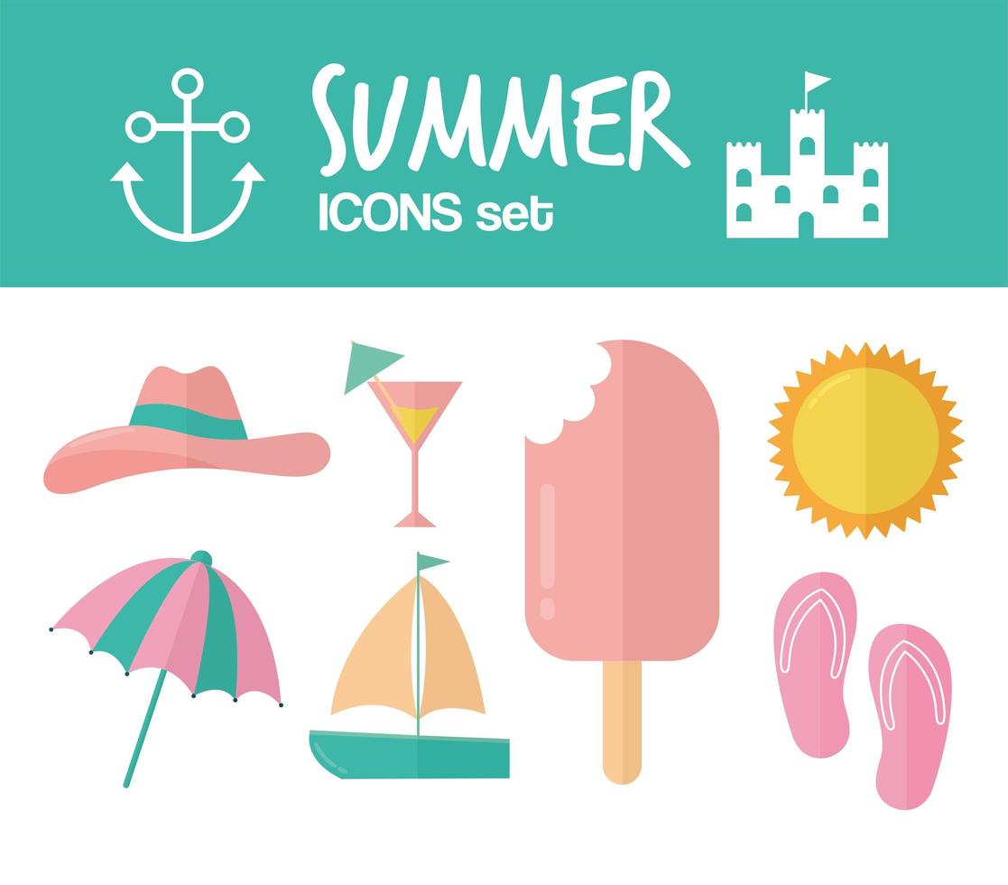 summer icons set on a white background vector