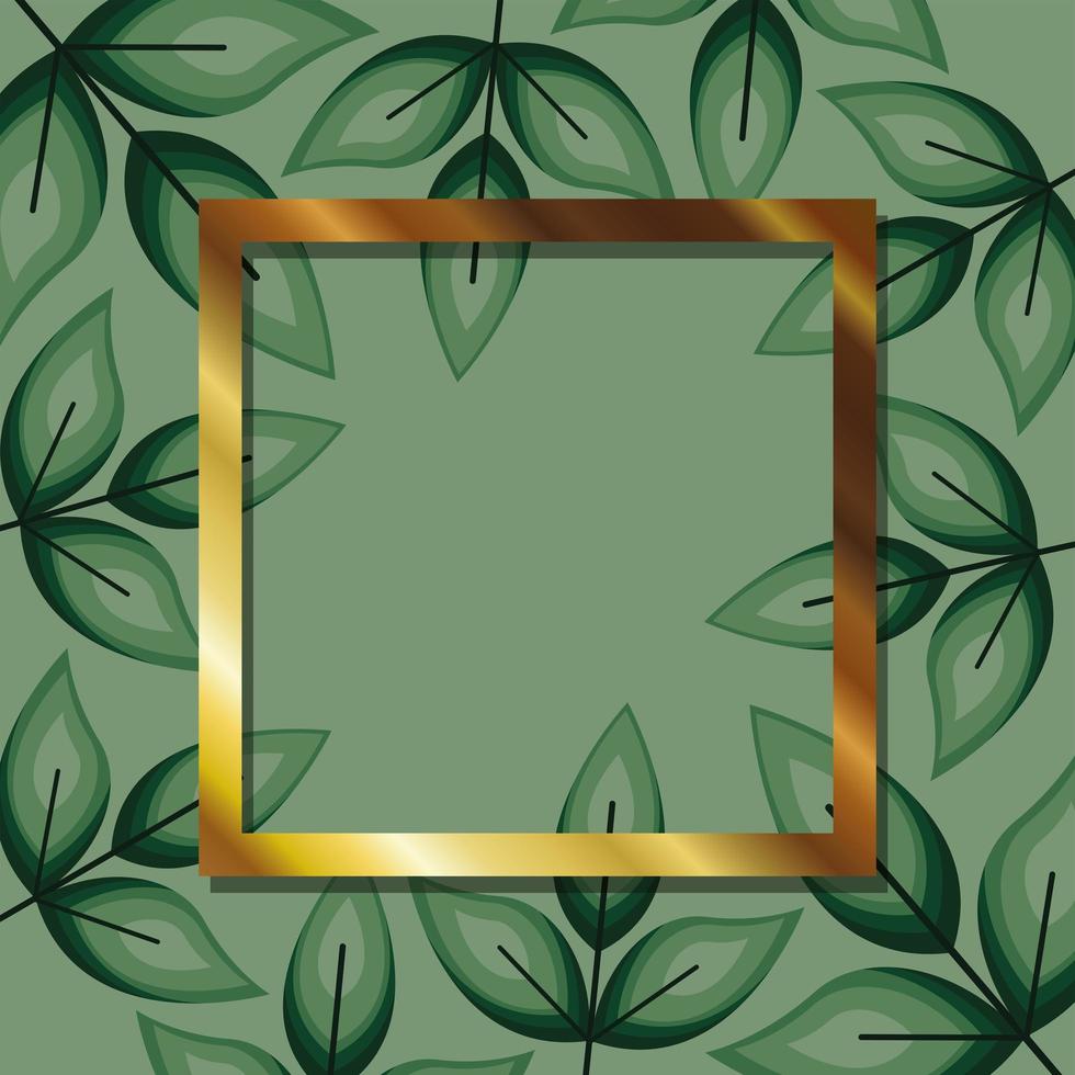 marco con color dorado sobre un fondo de hojas vector