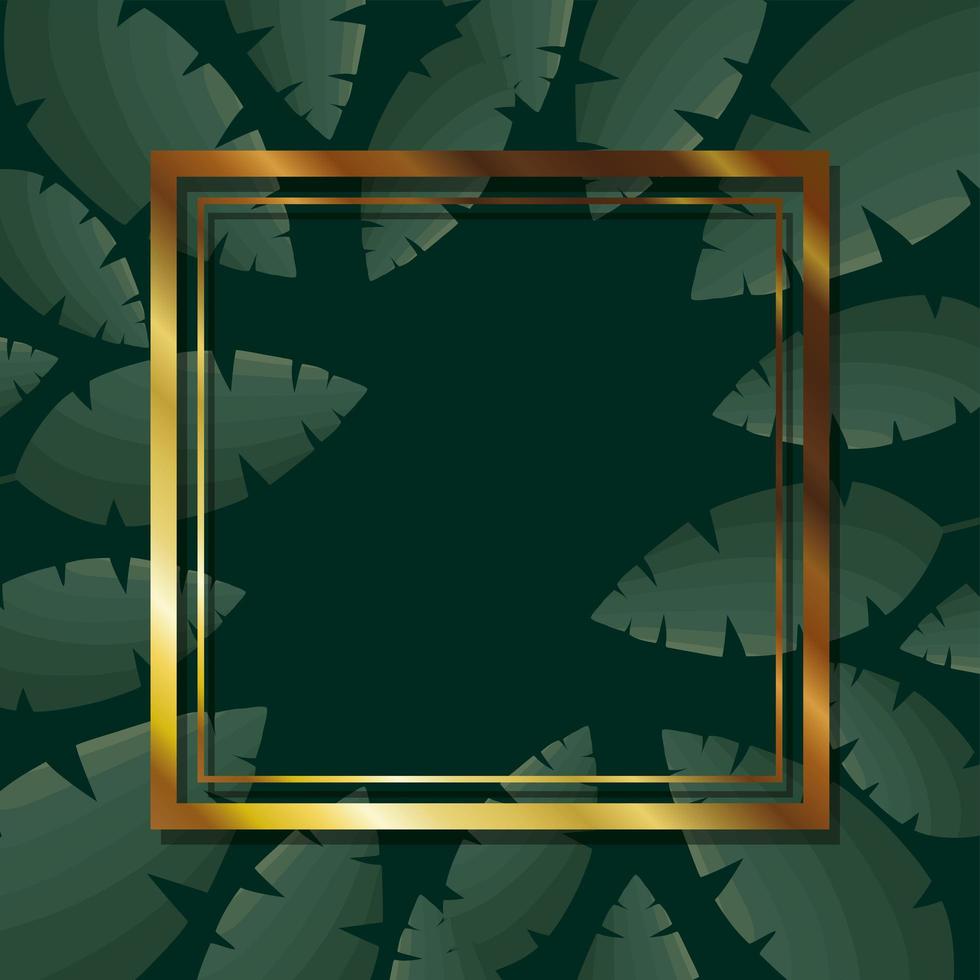 frame with gold color over a green leaves background vector