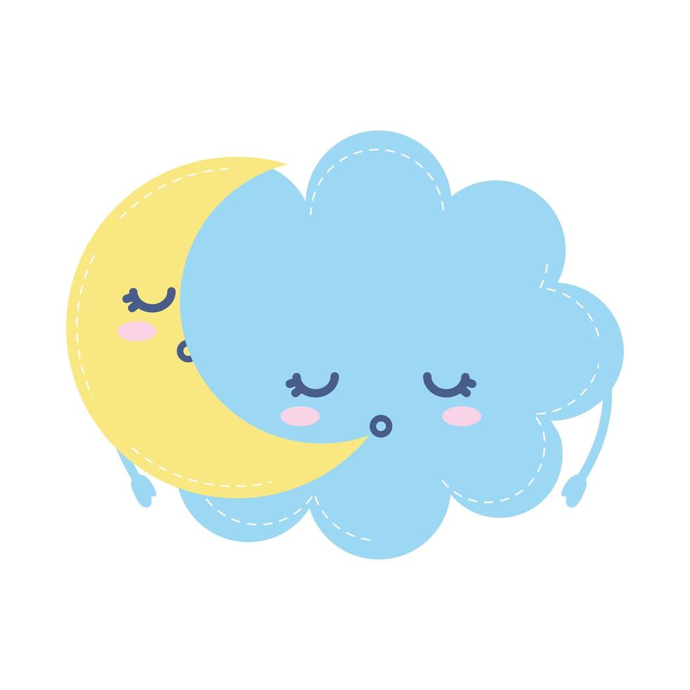 moon and cloud sleeping on white background vector