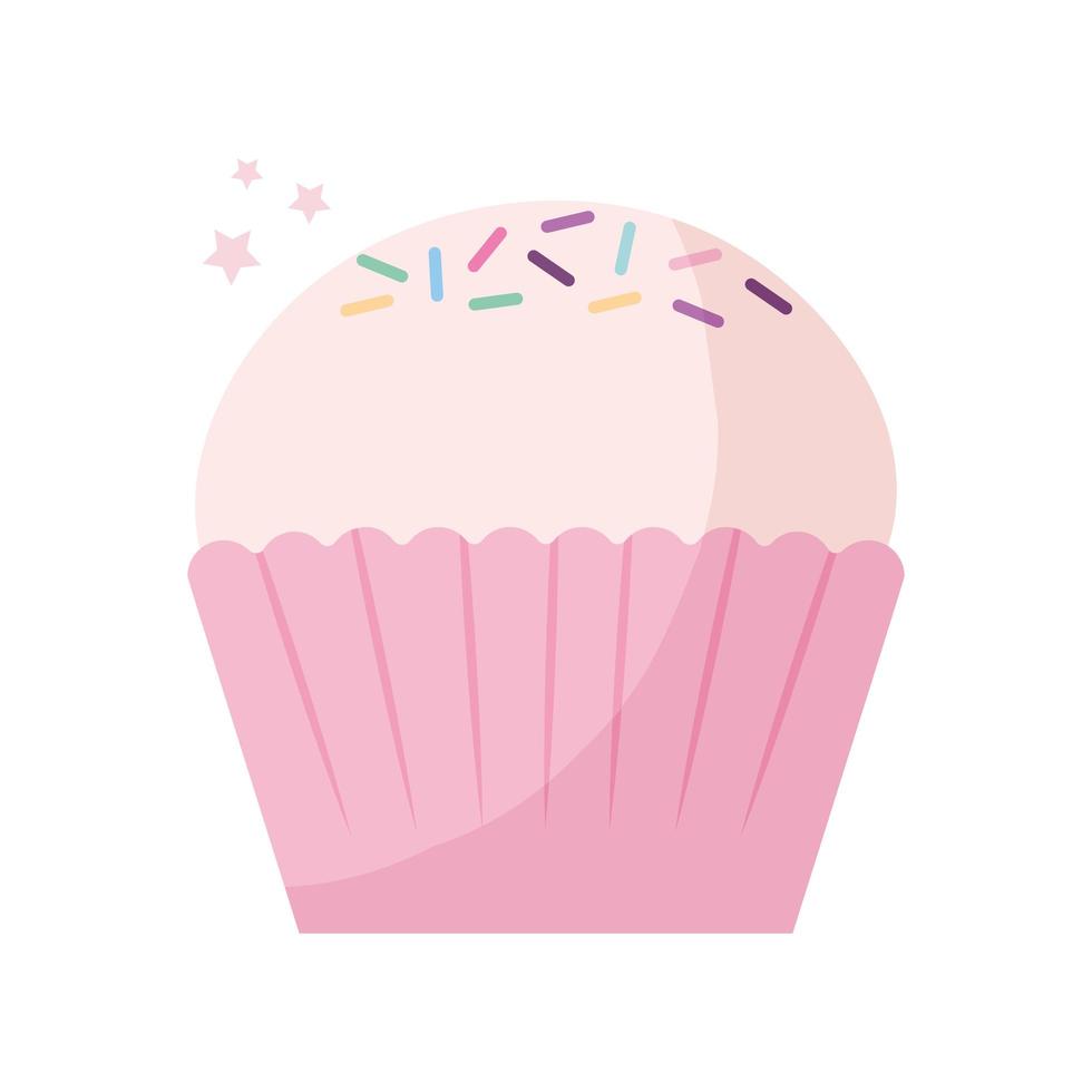 cupcake cubierto con glaseado rosa vector